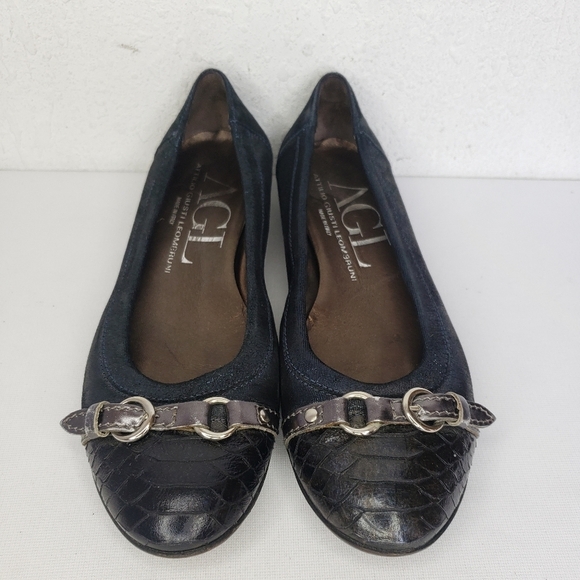 AGL Attilio Giusti Black Leather Snake Print Flats - Picture 11 of 11